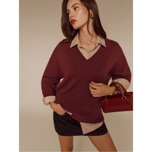 NWT Reformation Jadey Cashmere Oversized V-Neck Sweater in Chianti